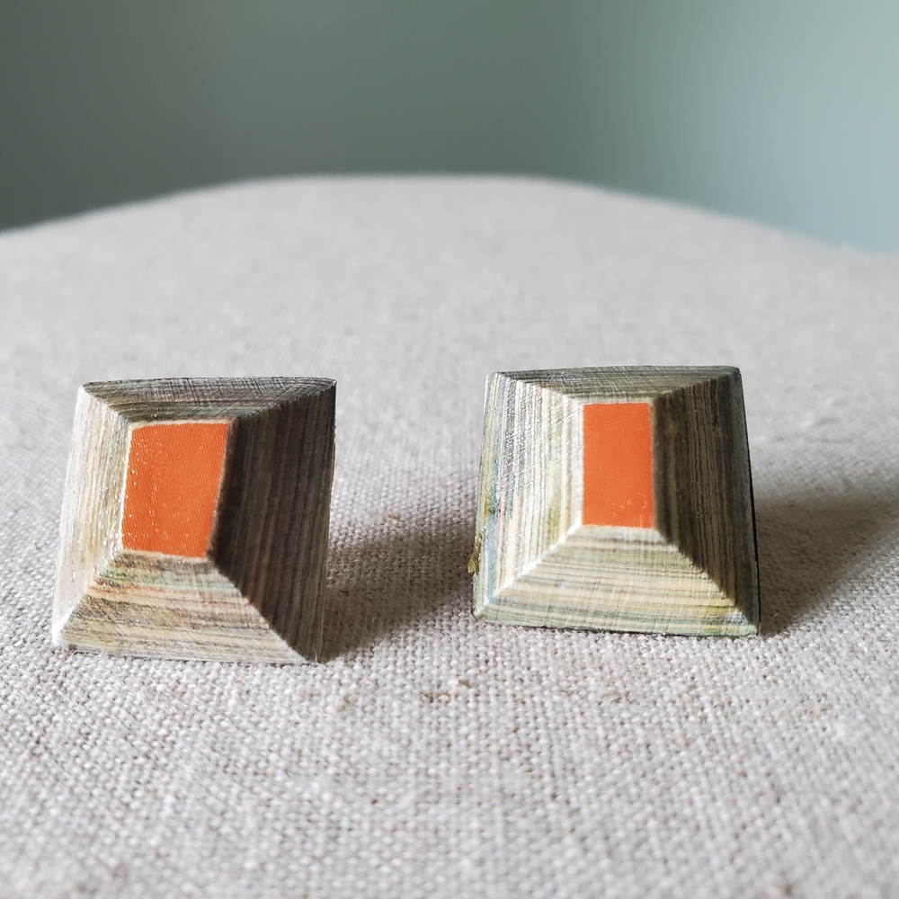 Orange Accent Pyramid Earrings